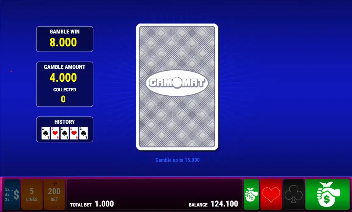 Screenshot der Card Gamble Funktion