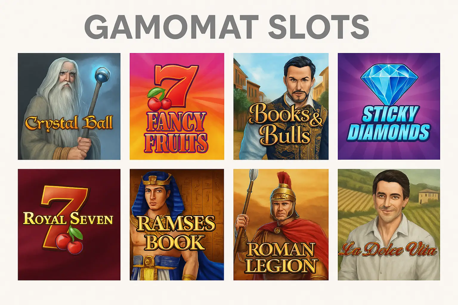 Eine Collage bekannter Gamomat Spielautomaten